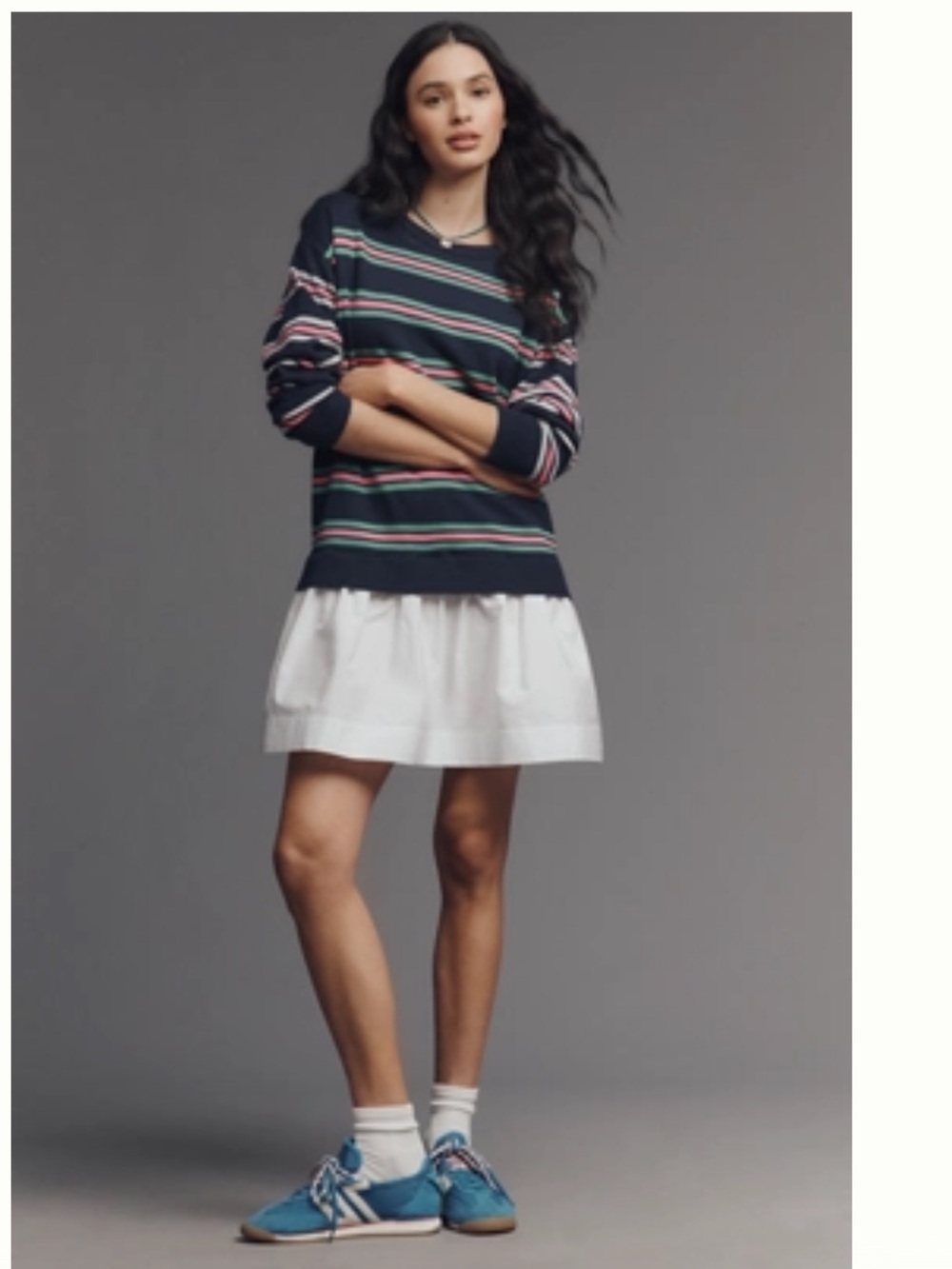 NEW! Anthropologie Maeve Dress Twofer Long-Sleeve Drop-Waist Mini Dress Medium